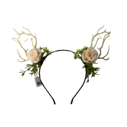 Oshhni Leuchtendes Hirschgeweih-Blumen-Stirnband, Dekoration für Requisiten, 3 Beleuchtungsmodi von Oshhni