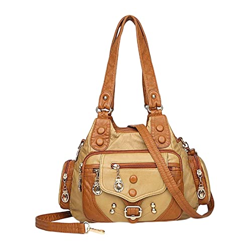 Oshhni Mode Handtasche Geldbörse Bucket Bag Satchel Verstellbarer Riemen Brieftaschenhalter Weiche PU Umhängetasche für Shopping Regenschirme Damen Reisen, Khaki von Oshhni