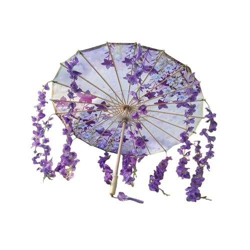 Oshhni Ölpapierschirm Handgefertigter Orientalischer Papierschirm Eine Klassische Tanz Requisite Und Sonnenschirm mit Holzgriff für Damen bei Hochzeiten, Lila von Oshhni