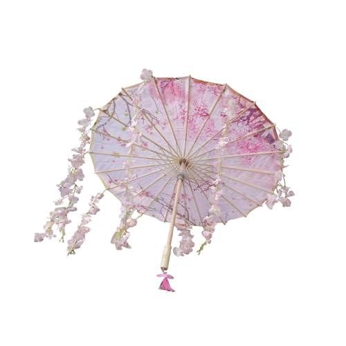 Oshhni Ölpapierschirm Handgefertigter Orientalischer Papierschirm Eine Klassische Tanz Requisite Und Sonnenschirm mit Holzgriff für Damen bei Hochzeiten, Rosa Blüte von Oshhni