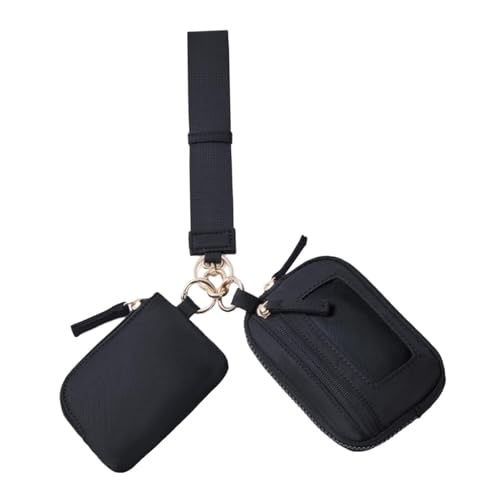 Oshhni Schlüsselbund -Armband -Brieftasche Doppelbeutel Schlüsselkette Nylon Kleiner Brieftasche mit Keyring Frauen für Reiseberufe Fischereidating, Schwarz von Oshhni