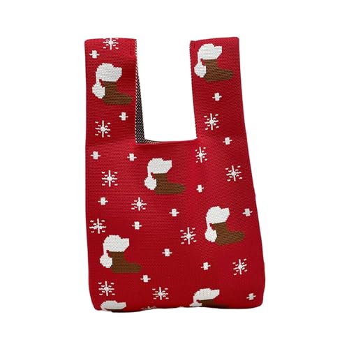Oshhni Weihnachts-Umhängetasche, gestrickte Einkaufstasche für Damen, Damen-Geldbörse, modische Tragetaschen, groß, leicht, Schneeflockenmuster, für Arbeit, Rot von Oshhni