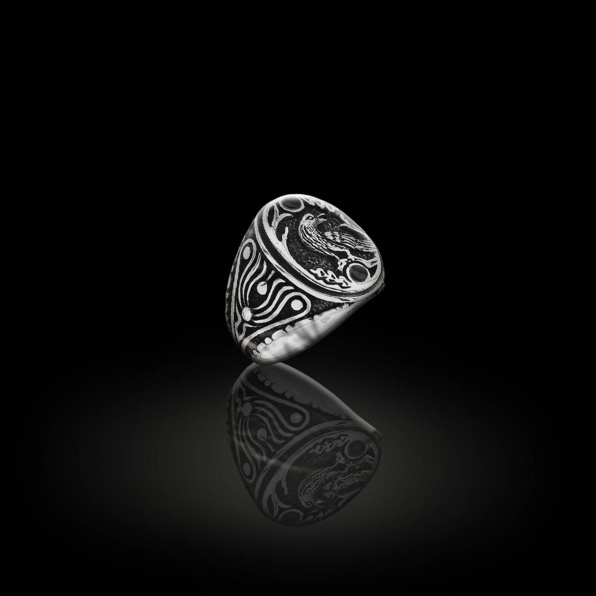 Detaillierter Vogel Symbol Ring, Gestickter Männerring, Einzigartiger Schmuck Für Männer, 925K Silberschmuck, Osiris Schmuck, Geschenk Ihn von OsirisJewelry