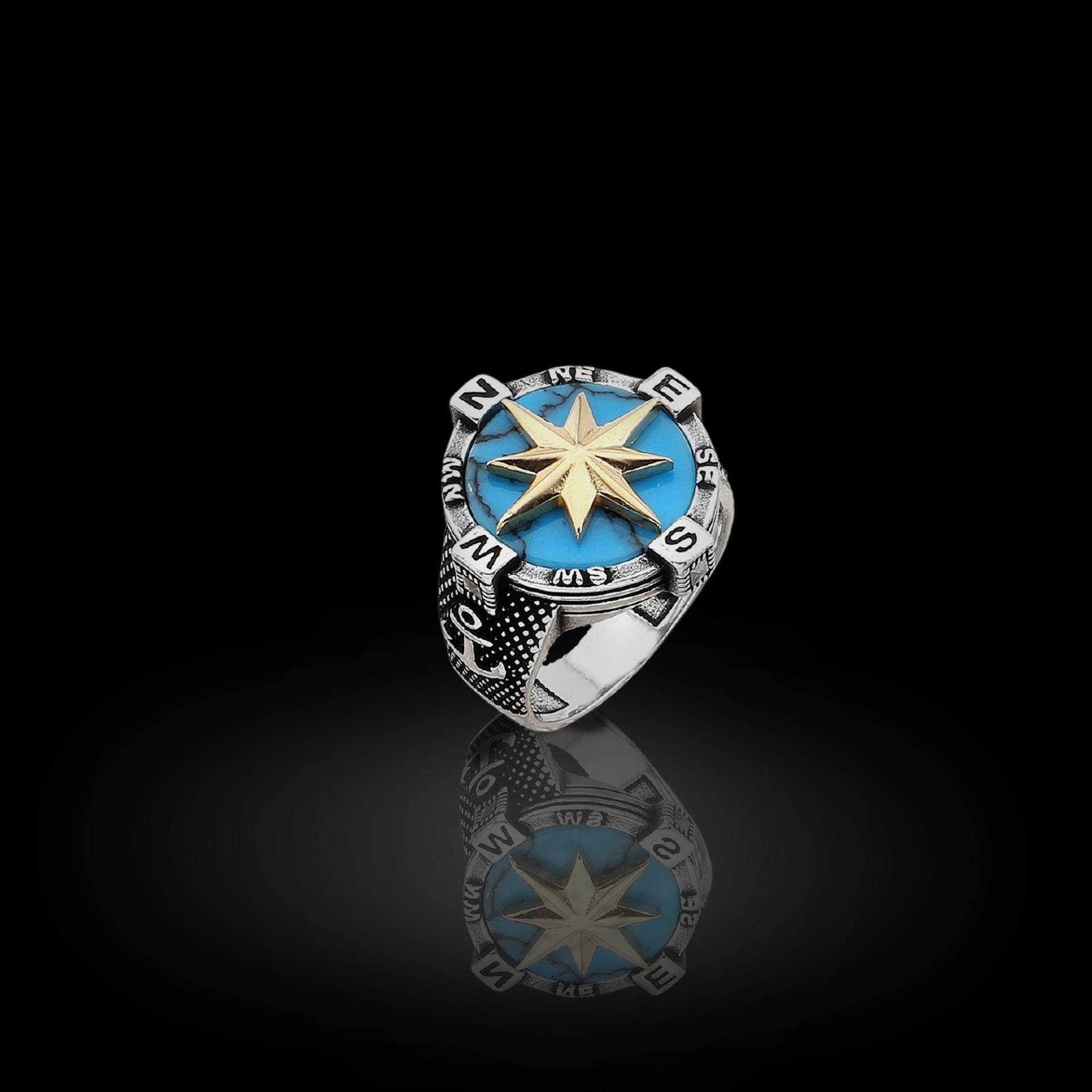 Kompass Ring Für Männer, Sterling Silber Multi Stein Bedeutungsvolles Geschenk Freund, Valentinstag von OsirisJewelry