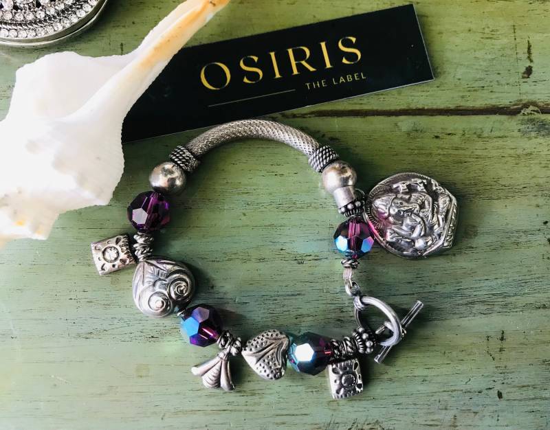 Ganesh Silber Bettelarmband + Swarovski Kristall Armband Designer Schmuck Handgemachtes Sterling Charms von Osiristhelabel