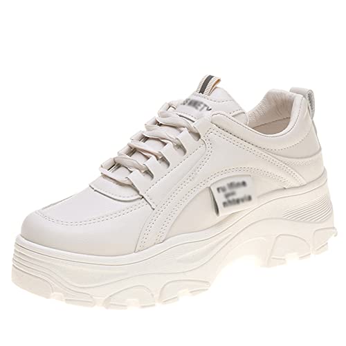 Ositree Plateau Sneaker Damen Keilabsatz Turnschuhe Chunky Gym Atmungsaktiv Frühling Herbst Freizeitschuhee Stilvolle Schnürmode Bequeme Chunky Wedges Sportschuhe, Beige, 35 EU von Ositree