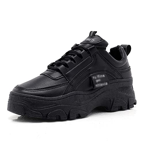 Ositree Plateau Sneaker Damen Keilabsatz Turnschuhe Chunky Gym Atmungsaktiv Frühling Herbst Freizeitschuhee Stilvolle Schnürmode Bequeme Chunky Wedges Sportschuhe, Schwarz, 37 EU von Ositree