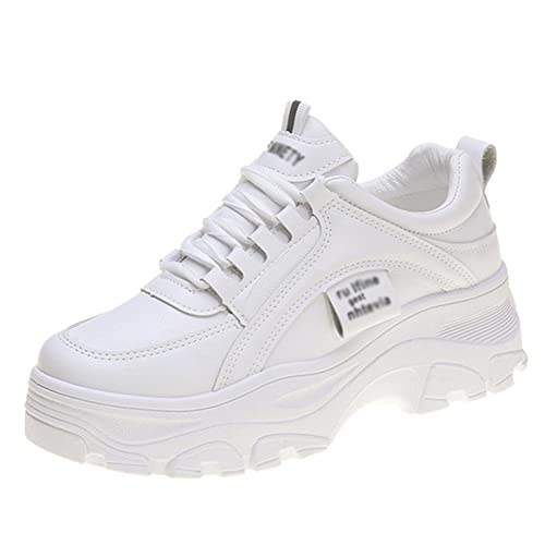 Ositree Plateau Sneaker Damen Keilabsatz Turnschuhe Chunky Gym Atmungsaktiv Frühling Herbst Freizeitschuhee Stilvolle Schnürmode Bequeme Chunky Wedges Sportschuhe, Weiß, 35 EU von Ositree