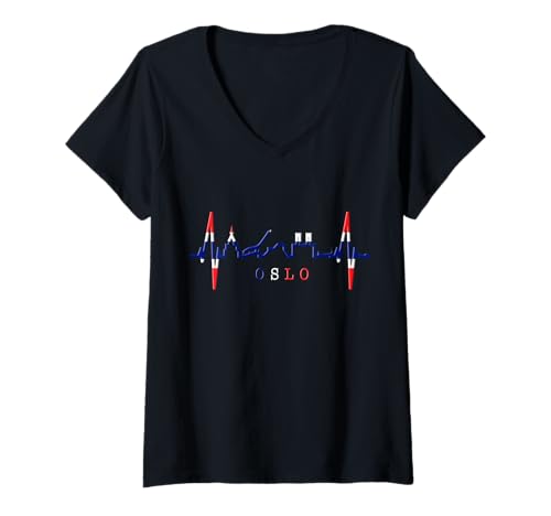 Damen Oslo Skyline Herzschlag Norwegen Liebe Fan Herz I Love Oslo T-Shirt mit V-Ausschnitt Damen Oslo Skyline Herzschlag Norwegen Liebe Fan Herz I Love Oslo T-Shirt mit V-Ausschnitt von Osloer Skylines für echte Norweger Fans
