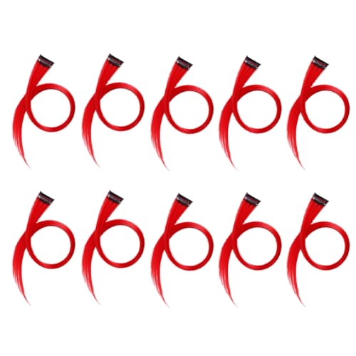 Osmond 10 Stück Haarverlängerungen mit Markierungen für Mädchen, Regenbogenfarben, und gerade, mit Clips befestigt, kann für einen individuellen Look zugeschnitten werden. Farbe: Rot. Maße: 3,2 x von Osmond
