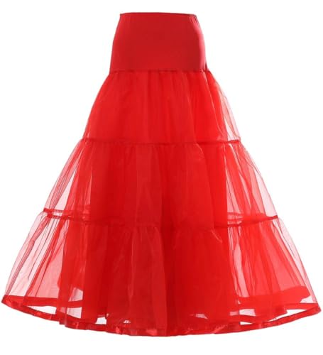 Frauen Knöchellang Petticoats Lang Plus Größe Hochzeit Slips Krinoline Unterrock für Abschlussball Abend Hochzeitskleid Rockabilly Tutu Rock Red L von Ossadress