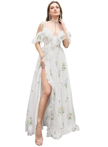 Ossadress Frauen Tüll Ballkleider Blume Stickerei Ballkleider Formal Abendkleid Bodenlang Formal Abend Party Kleider Weiß 48 von Ossadress