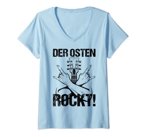 Damen Der Osten rockt DDR T-Shirt mit V-Ausschnitt Damen Der Osten rockt DDR T-Shirt mit V-Ausschnitt von Ossis Spruch Ostalgie Heimat Geschenk