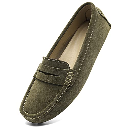 Osslue Damen Wildleder Casual Penny Loafers Retro Damen Mokassins Driving Mocs Komfort Slip-On Mode Bootsschuhe Klassische Flats, olivgrün, 42.5 EU Osslue Damen Wildleder Casual Penny Loafers Retro Damen Mokassins Driving Mocs Komfort Slip-On Mode Bootsschuhe Klassische Flats, olivgrün, 42.5 EU von Osslue