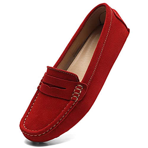 Osslue Damen Wildleder Casual Penny Loafers Retro Damen Mokassins Driving Mocs Komfort Slip-On Mode Bootsschuhe Klassische Flats, rot, 37.5 EU Osslue Damen Wildleder Casual Penny Loafers Retro Damen Mokassins Driving Mocs Komfort Slip-On Mode Bootsschuhe Klassische Flats, rot, 37.5 EU von Osslue