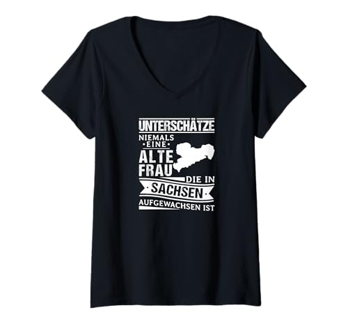 Damen Sächsisch Dialekt Alte Frau Sachsen Ossi T-Shirt mit V-Ausschnitt Damen Sächsisch Dialekt Alte Frau Sachsen Ossi T-Shirt mit V-Ausschnitt von Ostdeutschland Sprüche Sächsische Kleidung