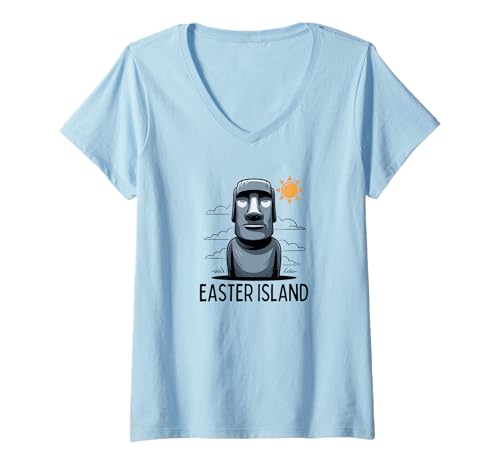 Damen Moai Statue Osterinsel Rapa NUI T-Shirt mit V-Ausschnitt von Osterinsel Rapa Nui
