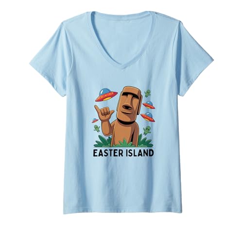Damen Moai Statue Osterinsel Rapa NUI T-Shirt mit V-Ausschnitt von Osterinsel Rapa Nui