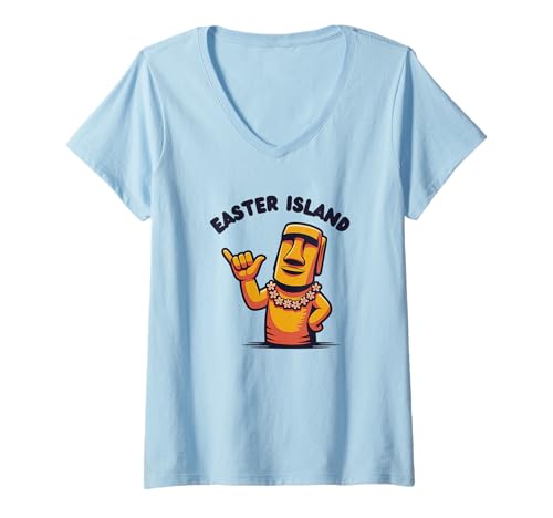 Damen Moai Statue Osterinsel Rapa Nui T-Shirt mit V-Ausschnitt von Osterinsel Rapa Nui