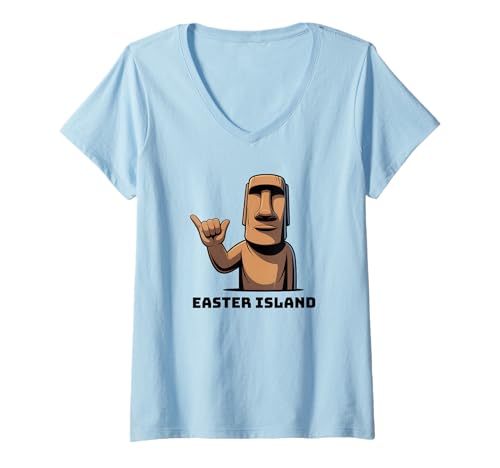 Damen Moai Statue Osterinsel Rapa Nui T-Shirt mit V-Ausschnitt von Osterinsel Rapa Nui