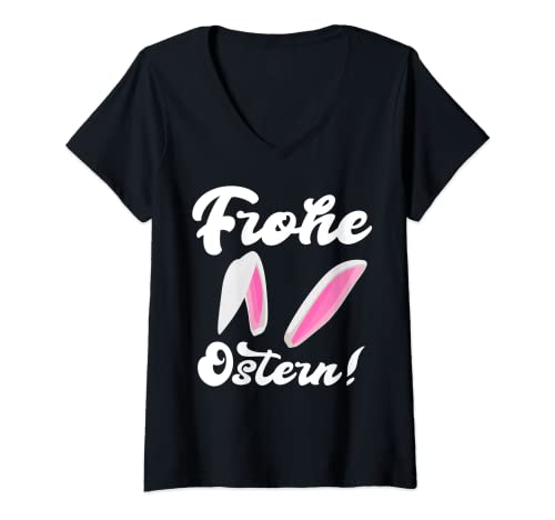 Damen Osterdeko Osternest Ostergruss Osterfest Frohe Ostern T-Shirt mit V-Ausschnitt von Ostern Deko Osterhase Hasenohren Hase Ostereier