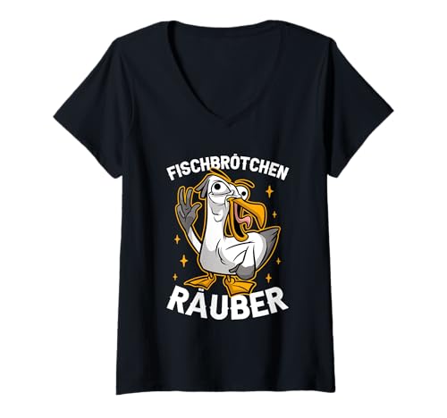 Damen Fischbrötchen Räuber Möwe Deko Ostsee Gadgets Fischliebhaber T-Shirt mit V-Ausschnitt Damen Fischbrötchen Räuber Möwe Deko Ostsee Gadgets Fischliebhaber T-Shirt mit V-Ausschnitt von Ostsee Gadgets & Fischbrötchen Deko