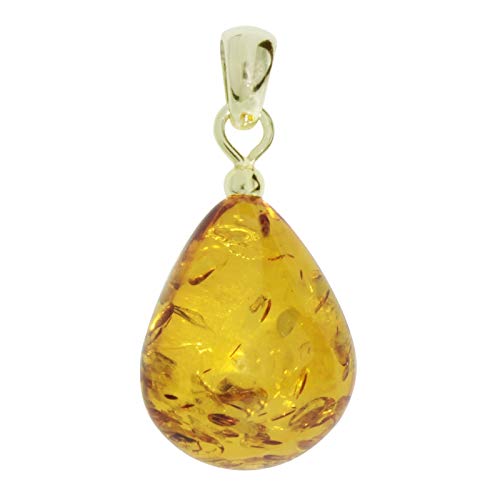 Anhänger - Tropfen flach, ca. 20 mm lang - Gold 585/000 - Bernstein -, von Ostsee- Schmuck