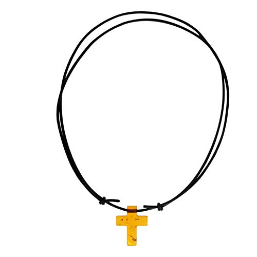 Kette mit Anhänger - Kreuz 25x20 mm - Lederband - Bernstein - von Ostsee- Schmuck