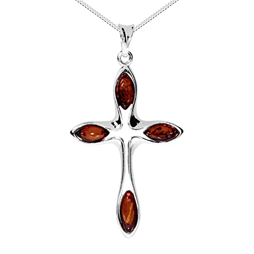 Kette mit Anhänger - Kreuz 38 x 24 mm - Silber 925/000 - Bernstein von Ostsee-Schmuck
