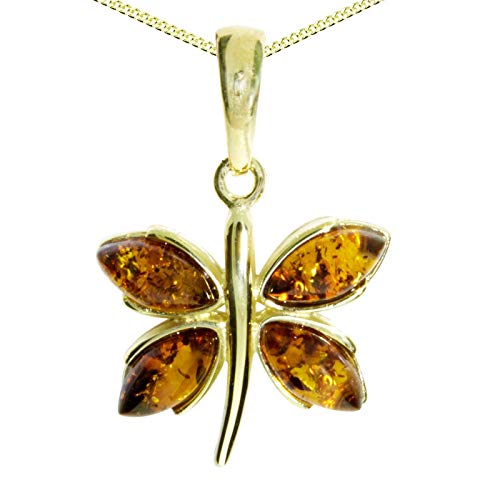 Kette mit Anhänger - Schmetterling - Silber 925/000, vergoldet - Bernstein von Ostsee-Schmuck