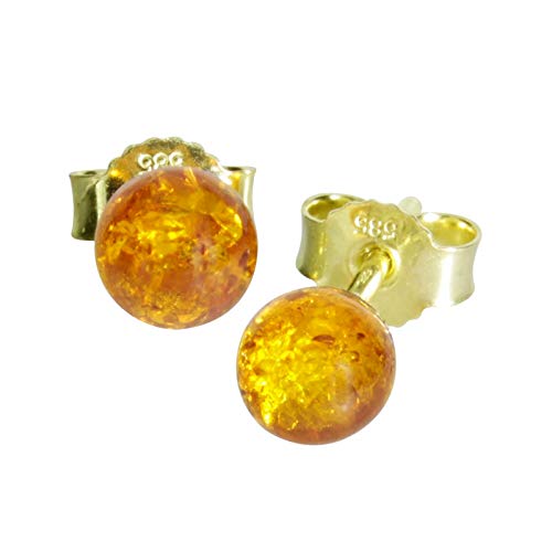 Ohrstecker - Klassisch 6 mm - Gold 585/000 - Bernstein von Ostsee- Schmuck