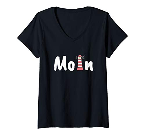 Damen Moin - Mit Leuchtturm T-Shirt mit V-Ausschnitt Damen Moin - Mit Leuchtturm T-Shirt mit V-Ausschnitt von Ostsee Shirt