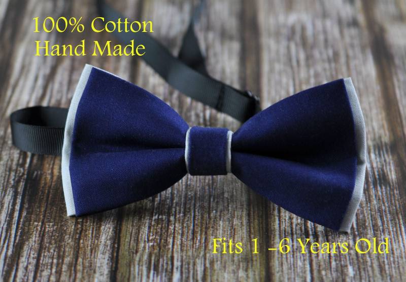 Baby Junge Kinder 100 % Baumwolle Handgefertigt Navy Blau Und Grau 2 Schichten Fliege Bowtie Party Hochzeit Passt 1-6 Jahre Alt von Osunworld