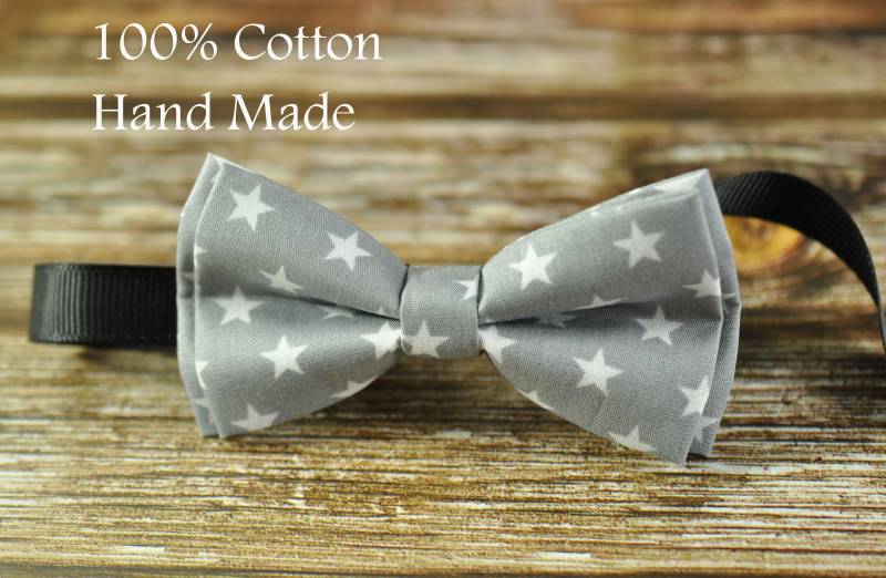 Baby Kleinkind Jungen Kinder 100 % Baumwolle Handgefertigt Grau Weißen Sternen Muster Fliege Bowtie Party Hochzeit von Osunworld
