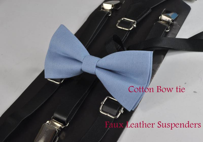 Dusty Blue Dusky Blau Baumwolle Fliege + Kunstleder Verstellbar 15mm Breite Hosenträger Für Baby Säugling/Kinder Junge Jugend von Osunworld