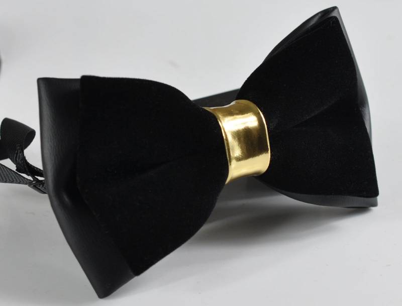 Herren Pvc Kunstleder Samt 2 Schichten Schwarz Golden Glänzend Fliege Bowtie Hochzeit Party von Osunworld