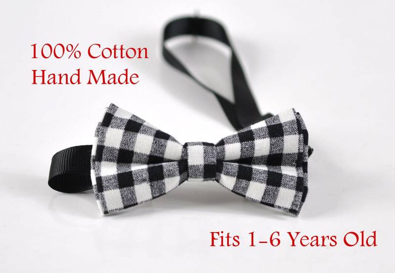 Junge Kinder Baby 100 % Baumwolle Schwarz Weiß Grau Gittern Fliege Bowtie Party Hochzeit 1-6 Jahre Alt von Osunworld