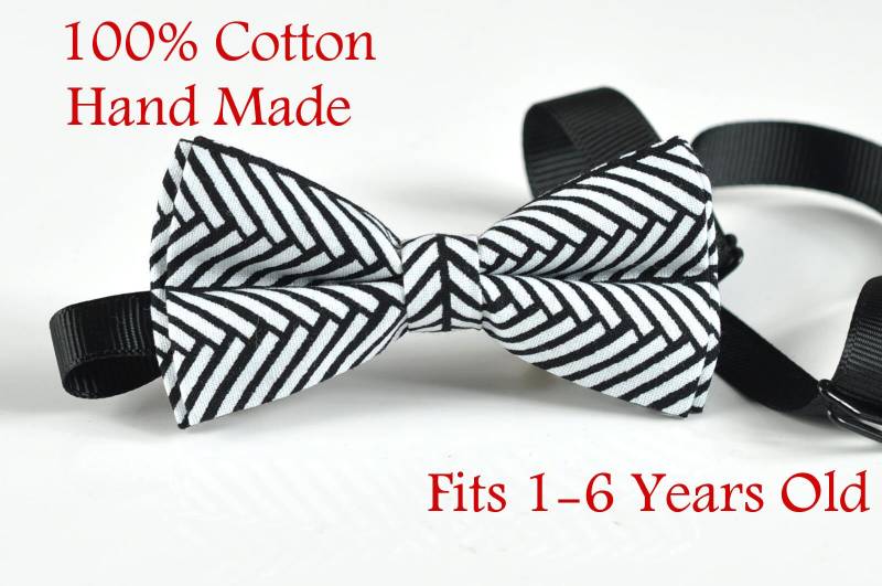 Junge Kinder Baby Seite Junge 100 % Baumwolle Schwarz Weiß Fishbone Streifen Muster Fliege Bowtie Party Hochzeit 1-6 Jahre Alte Hochzeitsfest von Osunworld