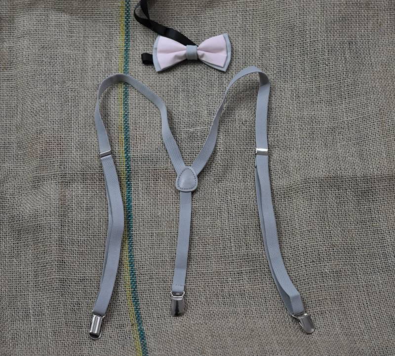 Jungen Baby Kinder Baby Seite Junge Grau Hosenträger + 100 % Baumwolle Und Rosa Fliege Passt 1-6 Jahre Alte Hochzeitsfest von Osunworld