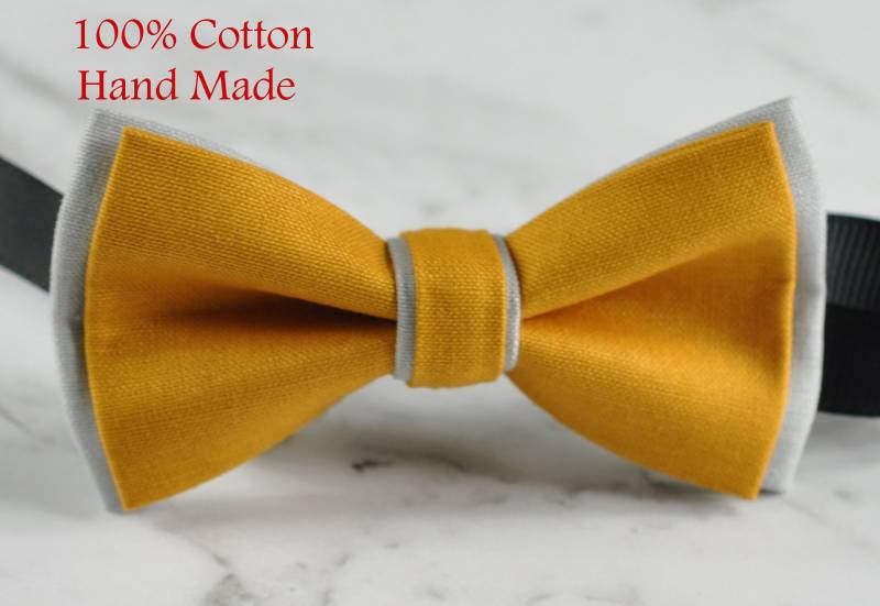 Männer Frauen Baby Butterscotch Gelb Und Grau 100 % Baumwolle Bowtie Bow Tie Hochzeitsparty Handgefertigt von Osunworld