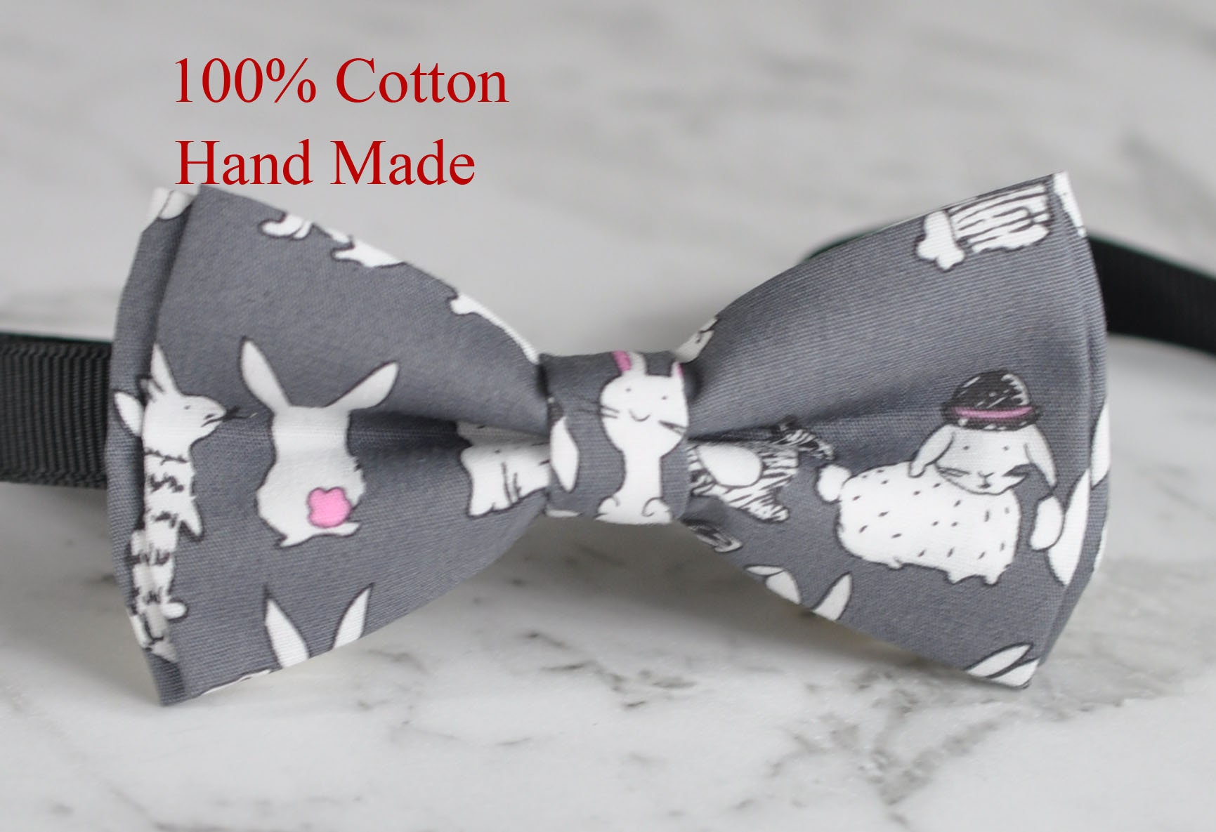 Männer Frauen Grau 100 % Baumwolle Von Hand Fliege Hase Kaninchen Hasen Aus Muster Ostern Weihnachten von Osunworld