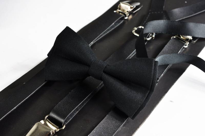 Schwarze Baumwolle Vorgebogene Bow-Krawatte + Matched Faux Leder Adjustable Händchen Für Baby-Kleinkind/Junge Kinder/Jugend Teenage von Osunworld