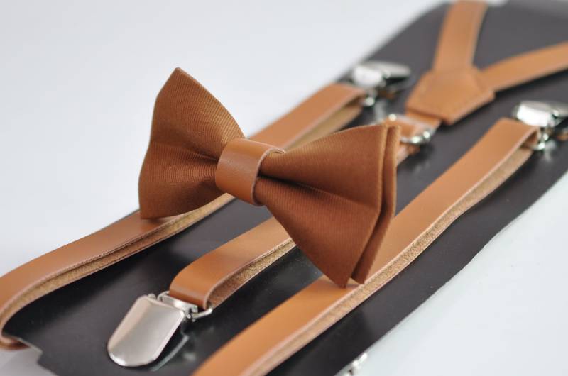 Tan Toffee Braun Baumwolle Fliege + Kunstleder Verstellbare Hosenträger Für Baby Kleinkind/Junge Kinder Jugend Teenage von Osunworld