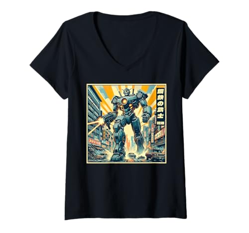 Damen Robotic Guardian: Tokyo Mech Defender Vintage T-Shirt mit V-Ausschnitt Damen Robotic Guardian: Tokyo Mech Defender Vintage T-Shirt mit V-Ausschnitt von Otaku Outfitz