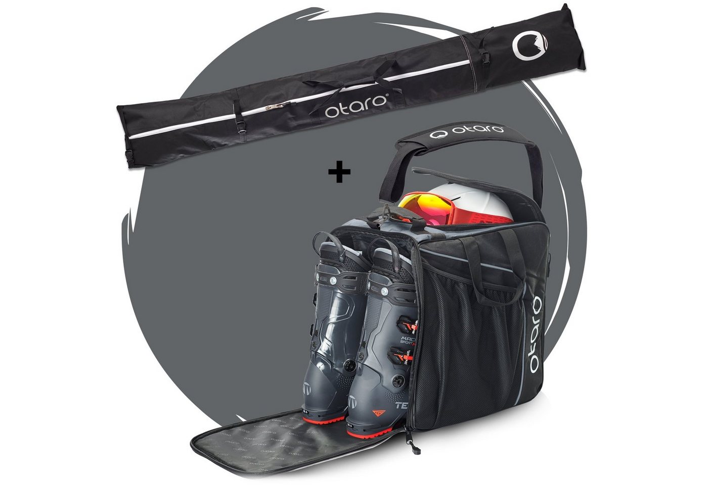 Otaro Skitasche Set: Skischuhtasche mit Helmfach & Skitasche, Classic 1 Paar Ski (Schutz für deine Ausrüstung, 2-tlg., für 1 Paar Ski + Stöcke) von Otaro