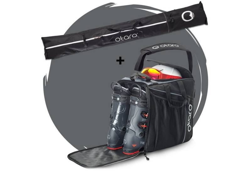 Otaro Skitasche Set: Skischuhtasche mit Helmfach & Skitasche, Classic 1 Paar Ski (Schutz für deine Ausrüstung, 2-tlg., für 1 Paar Ski + Stöcke) von Otaro
