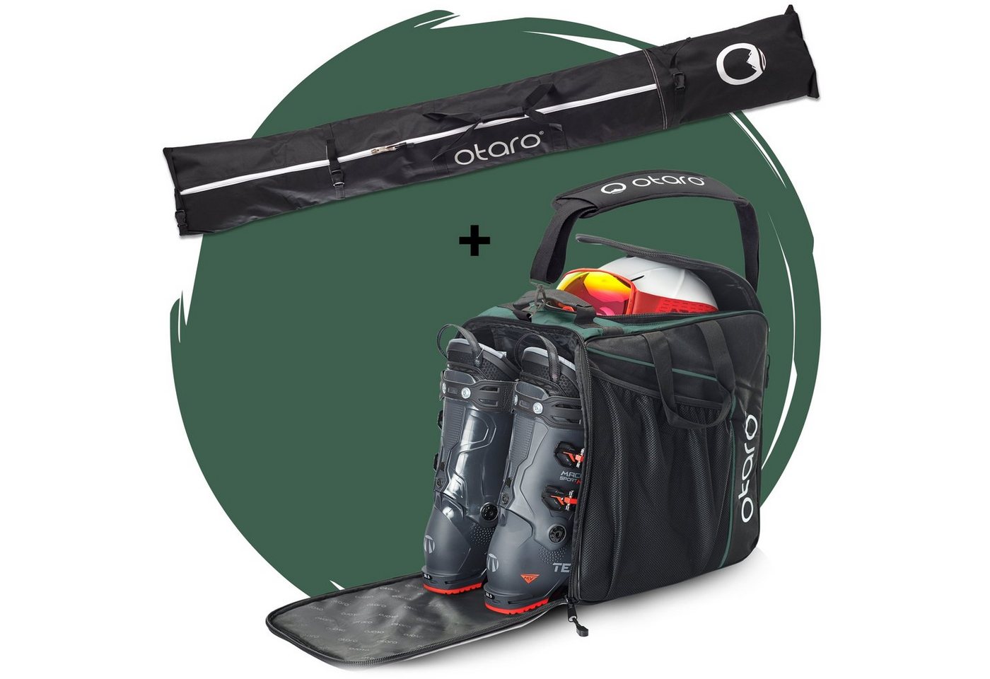Otaro Skitasche Set: Skischuhtasche mit Helmfach & Skitasche, Classic 1 Paar Ski (Schutz für deine Ausrüstung, 2-tlg., für 1 Paar Ski + Stöcke) von Otaro