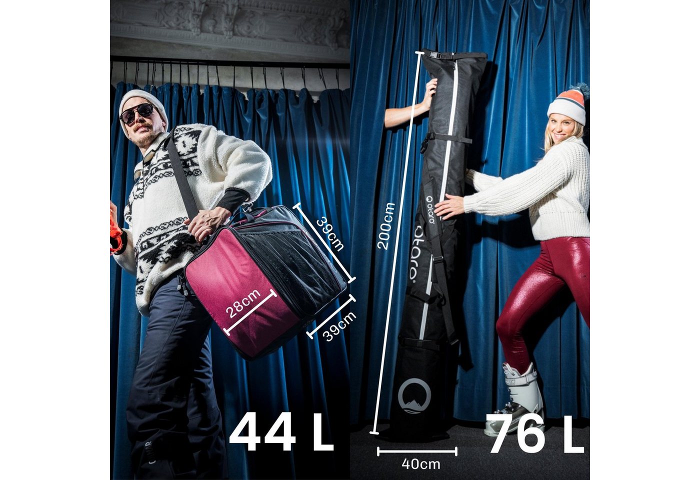 Otaro Skitasche Set: Skischuhtasche mit Helmfach & Skitasche, Classic 1 Paar Ski (Schutz für deine Ausrüstung, 2-tlg., für 1 Paar Ski + Stöcke) von Otaro
