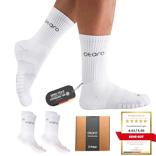 Otaro Tennissocken Herren & Damen - 2er Set - Gr. 35-50 Tennissocken aus Bio Baumwolle (DE/NL/SE/PL, Numerisch, 47, 50, Regular, Regular, Weiß) von Otaro