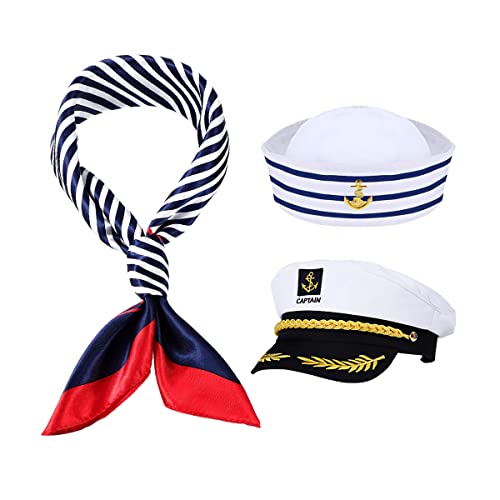 Otcmuky Yacht Captain Hut Sailor Hut und Schal Set Sailor Schiff Cap Boot Navy Hut Kostüm Zubehör für Männer Frauen von Otcmuky